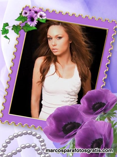 marcos de fotos de flores violetas y perlas